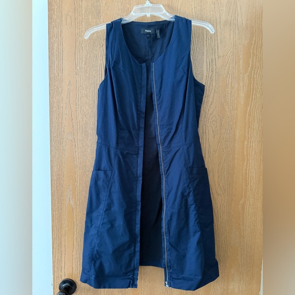 THEORY Navy Bonza Spring Poplin Zip Front Casual Dress - Picture 5 of 7